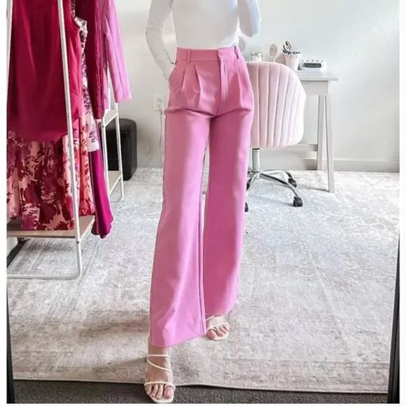 ABERCROMBIE & FITCH Sloane Tailored Wide Leg Pant Bubblegum Pink Sz 33 NWT {I50} - Picture 3 of 5